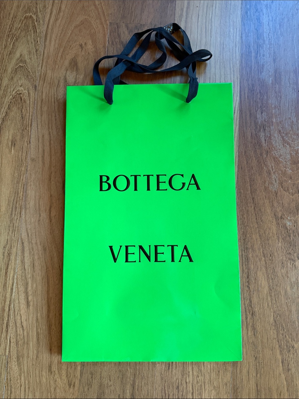 Bottega Veneta Neon Green Shopping Tote with Black Ribbon Handles